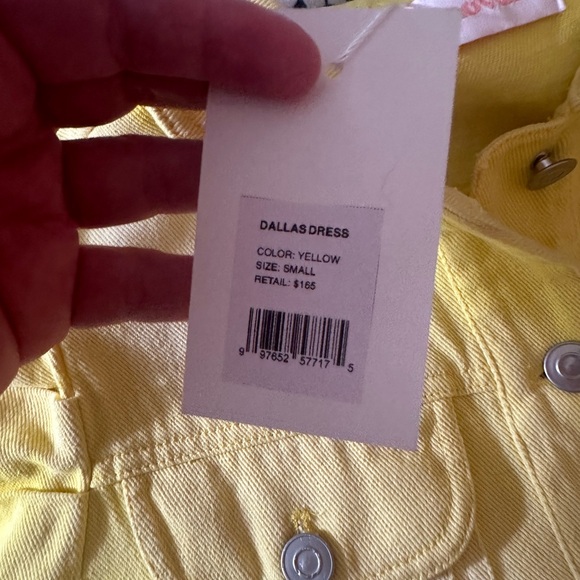 novan Yellow Ombre Dallas Puffy Shoulder Button Front Raw Hem Denim Dress NWT S - Picture 12 of 16